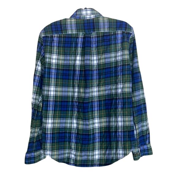 Lands End Men's Flannel Shirt Plaid Blue Green Tailored Fit Size Medium - Picture 3 of 8